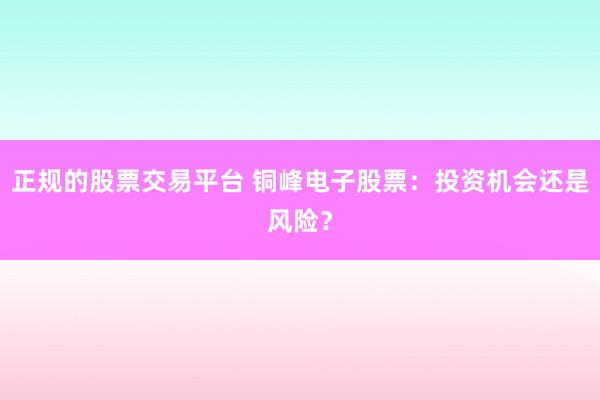 正规的股票交易平台 铜峰电子股票：投资机会还是风险？