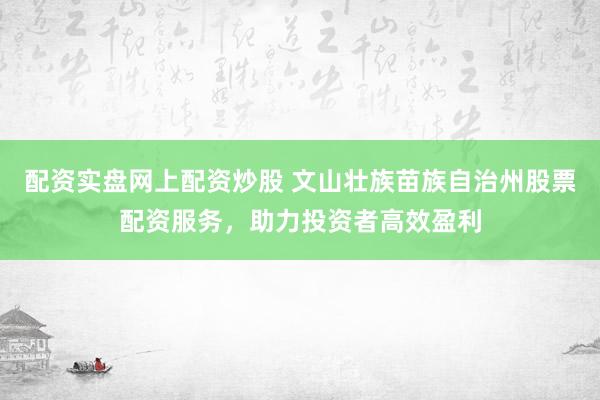配资实盘网上配资炒股 文山壮族苗族自治州股票配资服务，助力投资者高效盈利