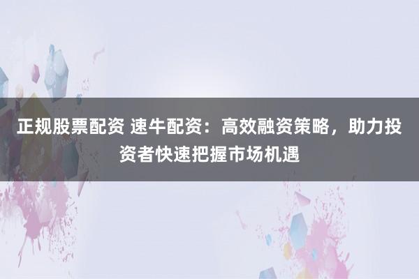 正规股票配资 速牛配资：高效融资策略，助力投资者快速把握市场机遇