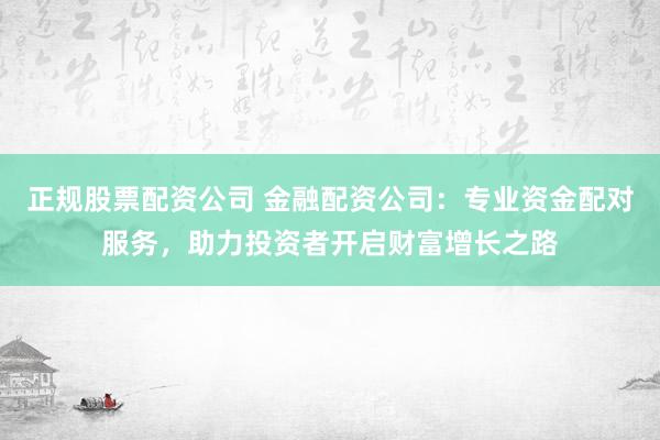 正规股票配资公司 金融配资公司：专业资金配对服务，助力投资者开启财富增长之路