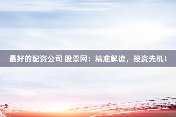 最好的配资公司 股票网：精准解读，投资先机！