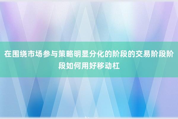 在围绕市场参与策略明显分化的阶段的交易阶段阶段如何用好移动杠