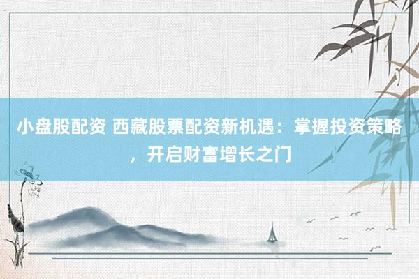 小盘股配资 西藏股票配资新机遇:掌握投资策略,开启财富增长之门