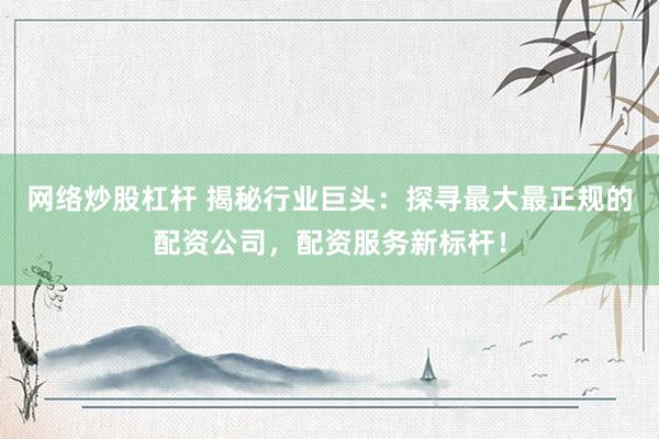 网络炒股杠杆 揭秘行业巨头：探寻最大最正规的配资公司，配资服务新标杆！